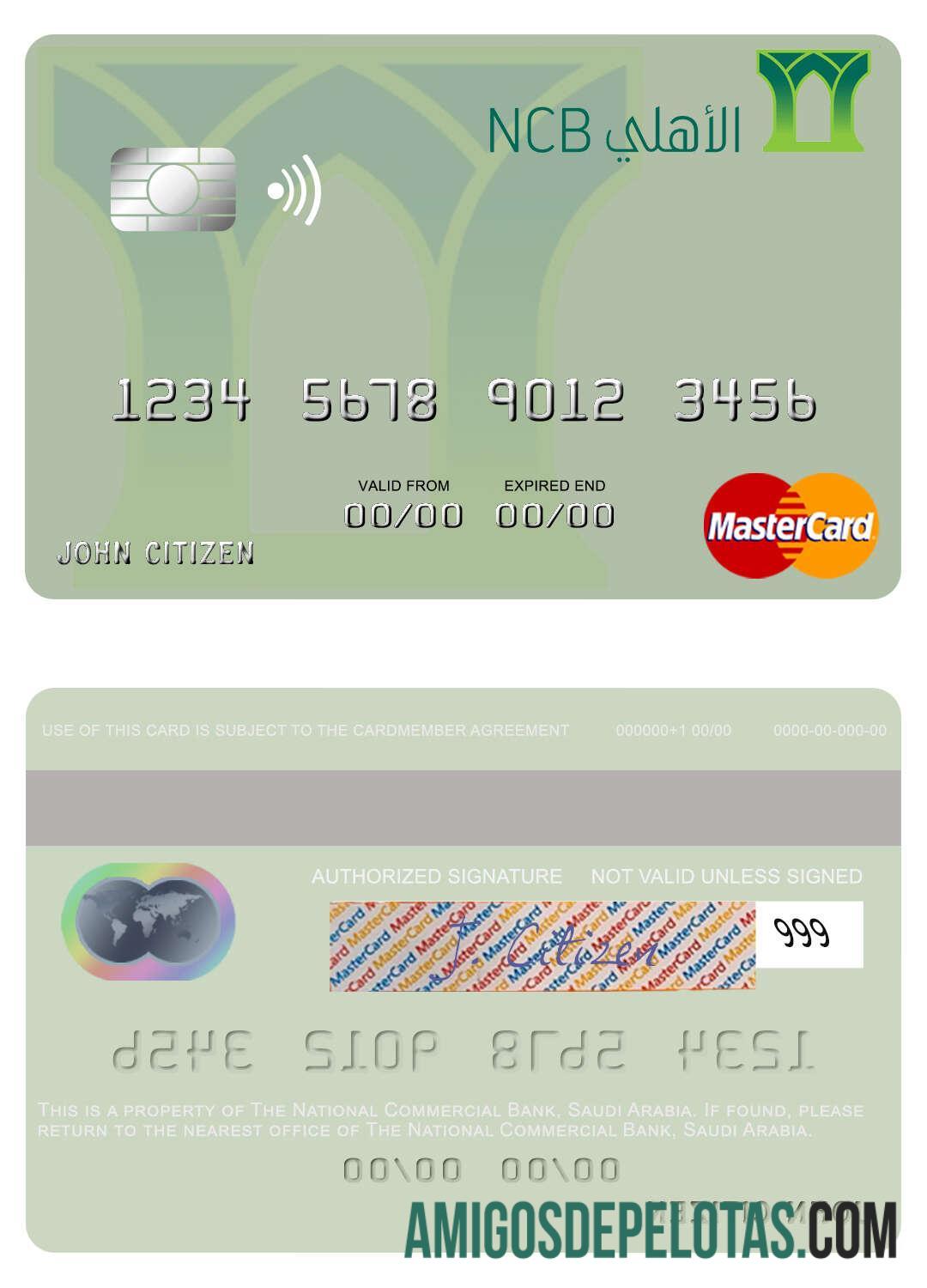 Arábia Saudita O Banco Comercial Nacional Mastercard exemplo